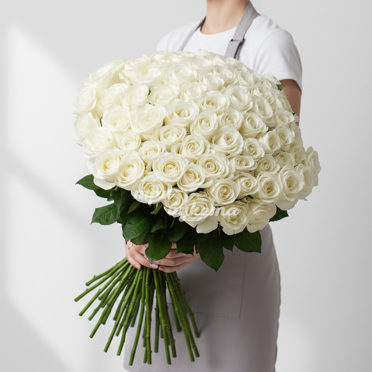 101 белая роза (Premium) 70 см.